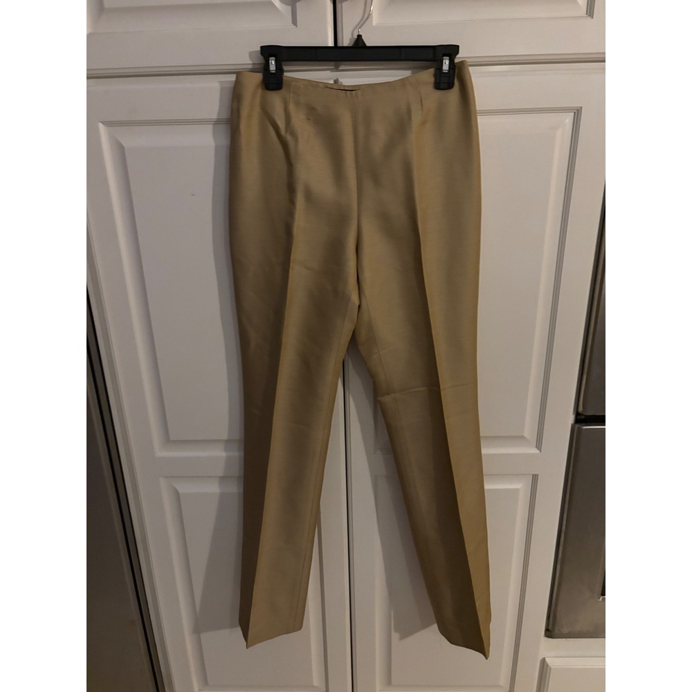 Dana Buchman Silk Wool Blend Trousers Tan Gold Straight Leg Side Zip Pants Sz 4
